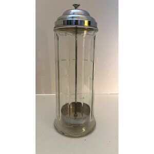 Tablecraft Vintage Heavy Glass and Chrome Strawholder Barber Jar 11 1/2”